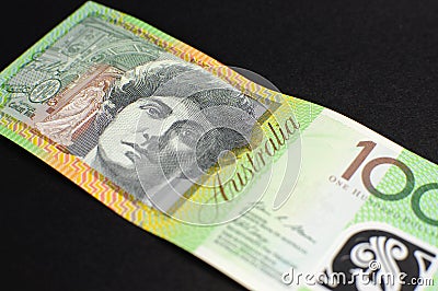 Australian hundred dollar note - angle Stock Photo