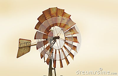 An Australian icon the old Southern cross windmill used in farms to generate power. Stock Photo