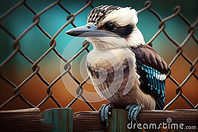 Australian Kookaburra sitting on a wooden fence Stock Photo