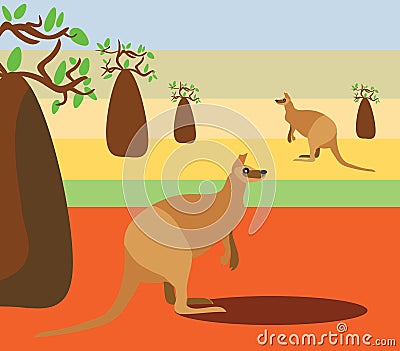 Australian landscape with kangaroos Stock Photo