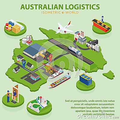 Australian Logistics - Flat 3d isometric vector illustration. Vector Illustration