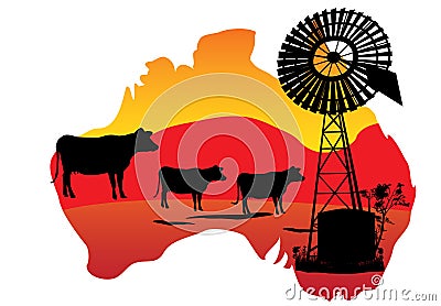 Australian Map in red and yellow Vector Illustration
