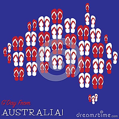 Australian map made from thongs Vector Illustration