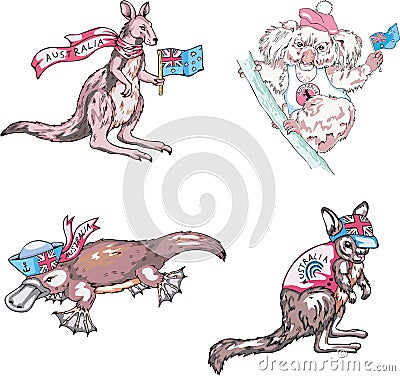 Australian marsupials animals Vector Illustration