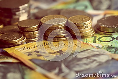 Australian Money Notes Coins Detail Stock Photo