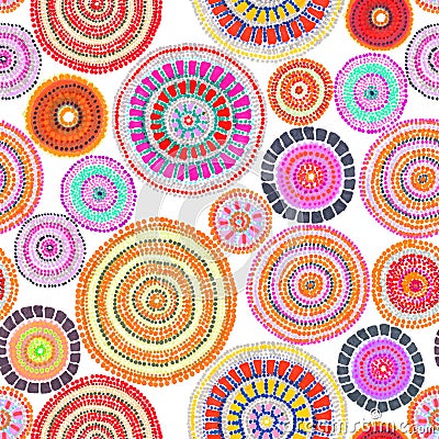 Australian ornament - circle and dots. Seamless background. Hand drawing Stock Photo