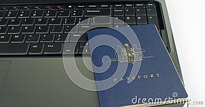 Australian passport and computer Stock Photo