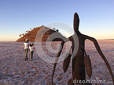 Australian people hike on lake Ballard near Menzies Western Australia Editorial Stock Photo