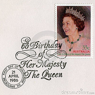 Australian Postage Stamp Celebrating the Queen`s 60th Birthday Editorial Stock Photo