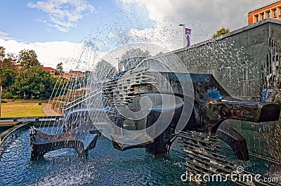 Australian public park fountain with statue Editorial Stock Photo