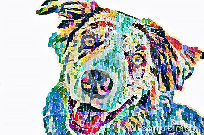 Australian Shepard Abstract Rainbow Painting Stock Photo