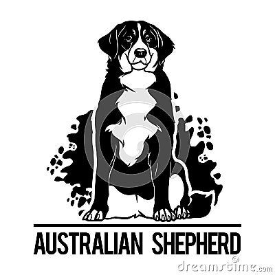 Australian Shepherd - Dog Happy Face Paw Puppy Pup Pet Clip Art K-9 Cop Police Logo SVG PNG Clipart Vector Cricut Cut Vector Illustration