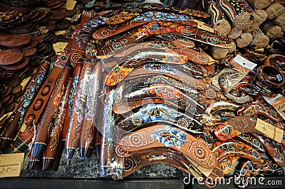 Australian souvenirs on display at the Queen Victoria Market in Melbourne Editorial Stock Photo