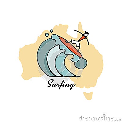 Australian surfing, sketch for your design Vector Illustration