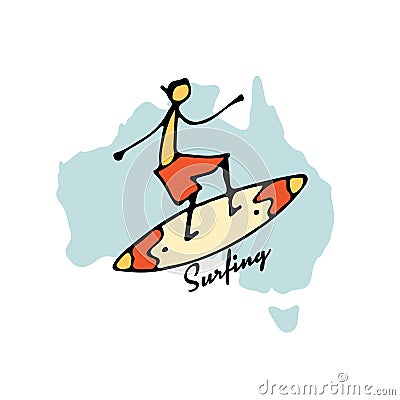 Australian surfing, sketch for your design Vector Illustration