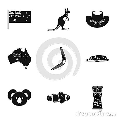 Australian symbols icon set, simple style Vector Illustration