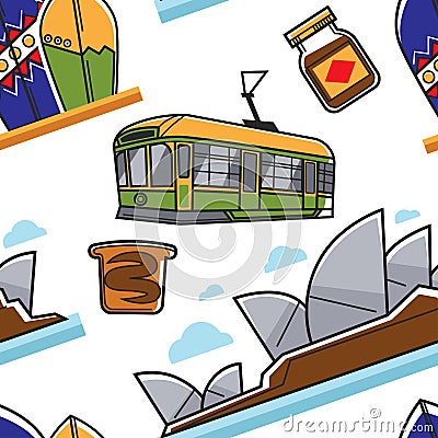 Australian symbols seamless pattern traveling and tourism Australia Vector Illustration