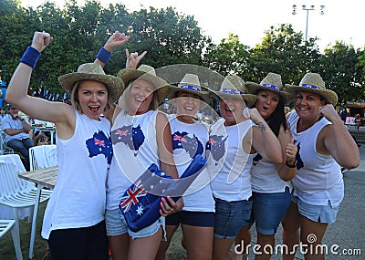 Australian tennis fans support professional tennis player Ashleigh Barty during her quarter-final match at 2019 Australian Open Editorial Stock Photo