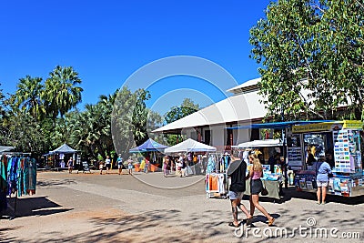 Australian tourists shopping at Broome Markets Courthouse Market Editorial Stock Photo