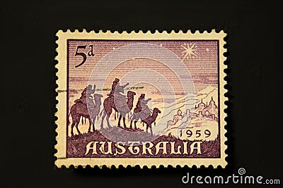 Australian Vintage Christmas Stamp 1959 Editorial Stock Photo