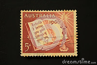 Australian Vintage Christmas Stamp 1960 Editorial Stock Photo