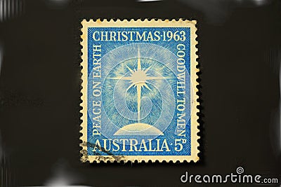 Australian Vintage Christmas Stamp 1963 Editorial Stock Photo