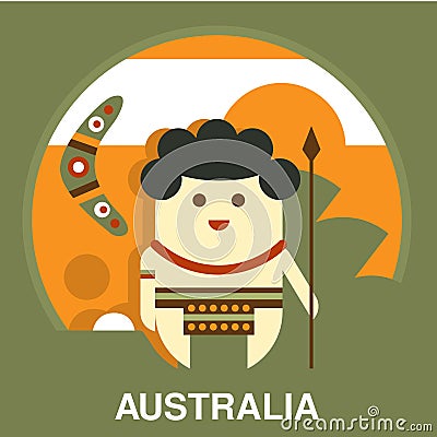 Australian Aborigine in Flat Style Vector Illustration