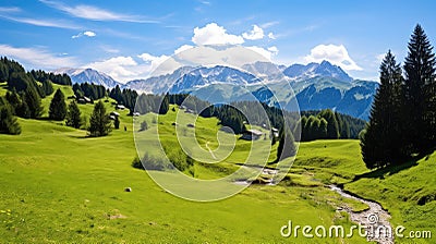 austria bavarian alpine meadows Cartoon Illustration