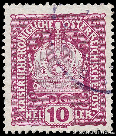 Stamp printed in Austria, shows Austrian Imperial Crown Editorial Stock Photo
