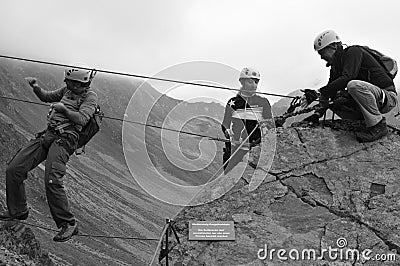 Austria: Climbing with a certified mountain guide in Montafon valley at `Gargellen-KÃ¶pfe Editorial Stock Photo