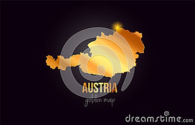 Austria country border map in gold golden metal color design Vector Illustration