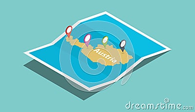 Austria explore maps with isometric style and pin location tag on top Cartoon Illustration