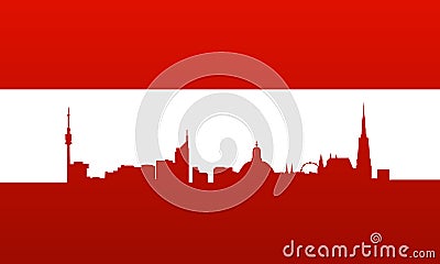 Austria flag with vienna silhouette Vector Illustration