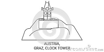 Austria, Graz, Clock Tower travel landmark vector illustration Vector Illustration