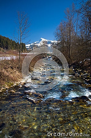 Austria - Kitzbuheler Horn and Aschauer Ache river Stock Photo