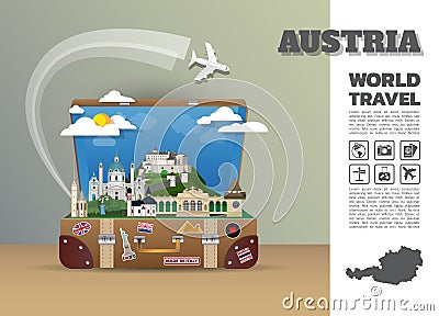 Austria Landmark Global Travel And Journey Infographic luggage. Vector Illustration