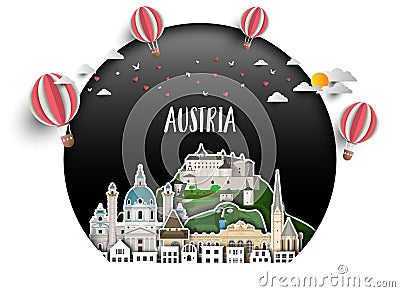 Austria Landmark Global Travel And Journey paper background. Vector Design Template.used for your advertisement, book, banner, Vector Illustration