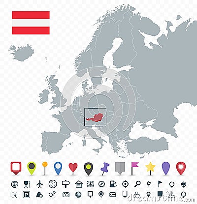 Austria location on Europe Map. Transparent background Vector Illustration