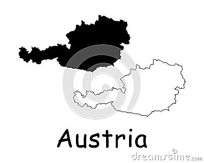 Austria Country Map. Black silhouette and outline isolated on white background. EPS Vector Vector Illustration