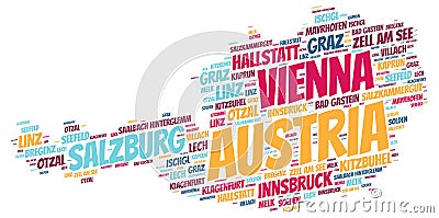 Austria top travel destinations word cloud Stock Photo