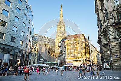 Vienna, view of cathedral and The Stephansplatz Editorial Stock Photo