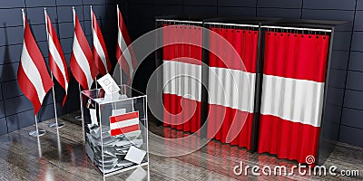 Austria - voting booths and ballot box Cartoon Illustration