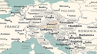Austria on the world map Stock Photo