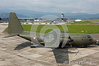 Austrian Air Force Bundesheer C-130 Hercules transport aircraft parking on the ramp Editorial Stock Photo