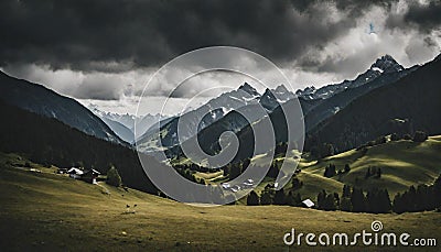 Austrian Alpine Adventure Peaks and Pastures Stock Photo