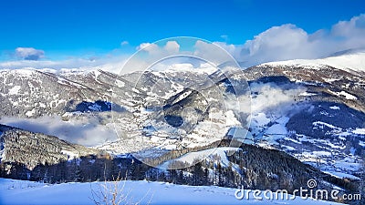 Austrian alps aerial snowy view Stock Photo