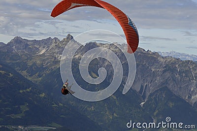 Adventure: Paragliding above Schruns in the Montafon.Valley, Vorar Editorial Stock Photo