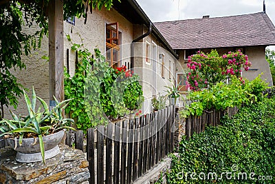 Austrian little rural buildings decorated with plants. Editorial Stock Photo