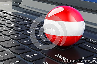 Austrian flag on laptop keyboard. Online business, education, shopping in Austria concept. 3D rendering Stock Photo