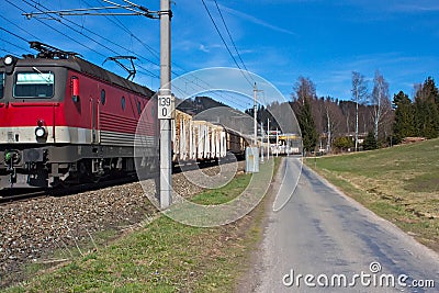 Austrian landscape with freight train Stock Photo